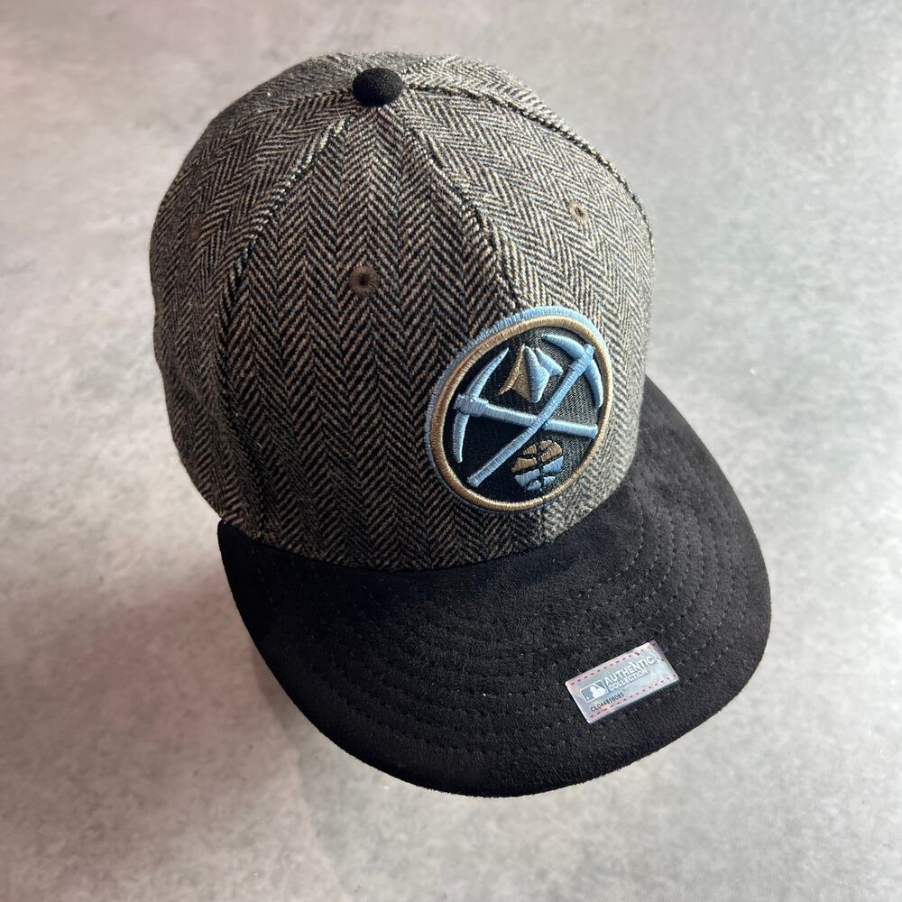 Denver Nuggets New Era 59FIFTY 7 1/8 Herringbone Fitted Hat Black Pickaxes Logo